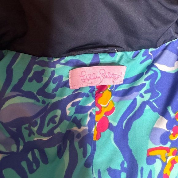 Lilly Pulitzer Isabelle Midnight Navy Down Vest Blue Iris Mai Tai Lining Size S - Picture 10 of 13